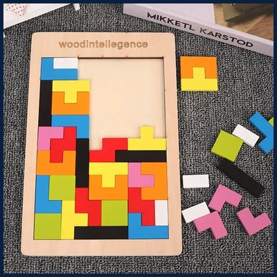 Wooden Blocks Puzzle Brain Teasers Toy Tangram Jigsaw Intelligence Colorful