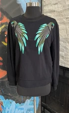 Maje Black Pullover Sweatshirt Embroidered Birds Size 2