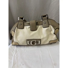 Guess Satchel Handbag Beige Brown Snake Embossed Faux Leather Shoulder Bag