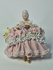 Pre 1990 Dresden CRINOLINE LACE LADY Figurine 5.5" 14cm Tall Minor Missing Frill