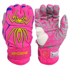 Spiderz 2026 Hybrid Youth Baseball Batting Gloves - Pink/Yellow/Royal - Medium