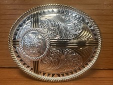 Montana Silversmiths Silver Plate Gold Tone Floral Western Belt Buckle