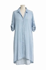 Nine West Jeans Light Wash Chambray Denim Shirt Dress S Casual Resort Easy NWT