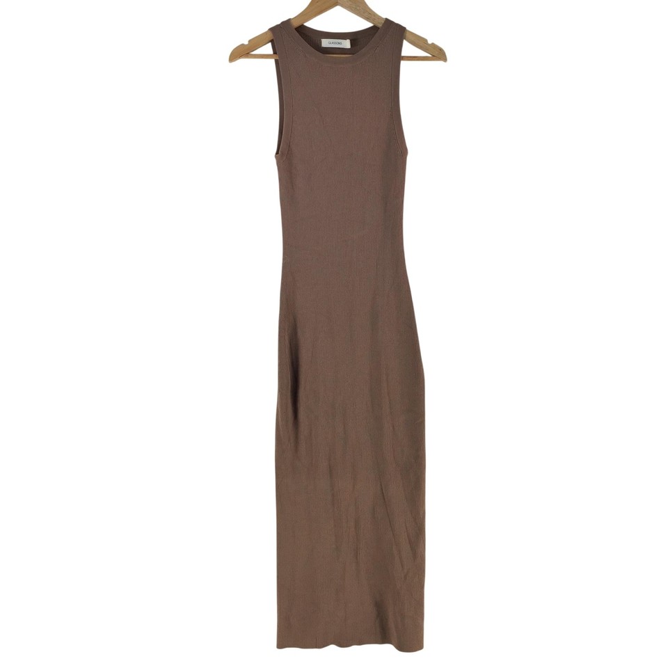 Glassons Dress Womens S Brown Crew Neck Sleeveless Rib Knit Bodycon Midi 139776