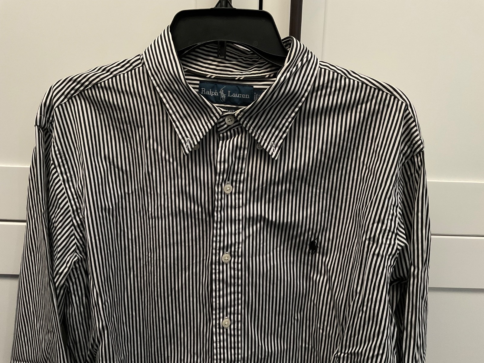Ralph Lauren camicia uomo custom fit nera con bottoni a righe casual XL pony