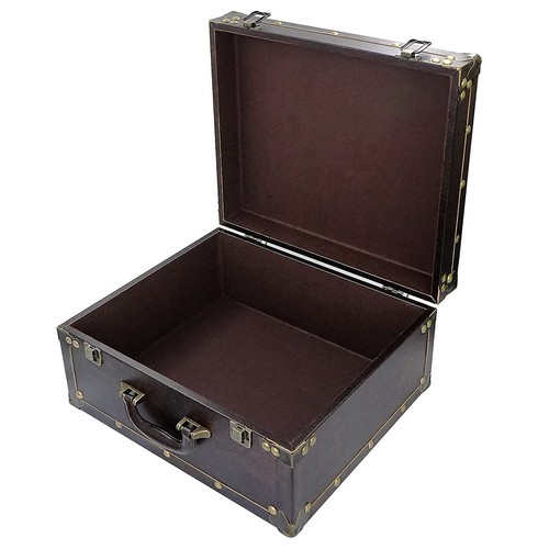 Large Wooden Decorative Storage Trunk - Wood Leather Treasure Chest Box Vinta...