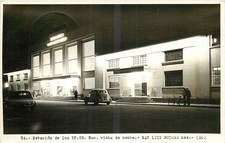 Estación de tren de San Luis Potosí México 1952 vista nocturna foto real postal RPPC