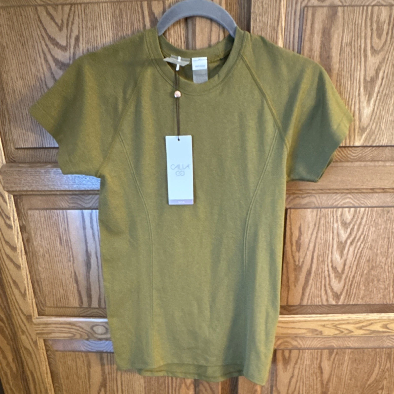 CALIA Focus Tee Quick Dry Odor Control UPF 50+ Olive Bronze Space Dye Women's XS