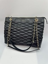 DKNY Lara Black Quilted Leather Chain Tote Shoulder Handbag