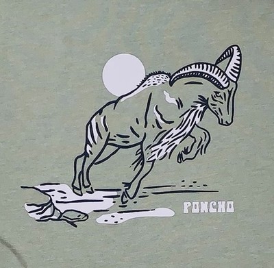 Poncho Outdoors Aoudad Ram T-Shirt Mens Large Green Western Shirt Sleeeve EUC