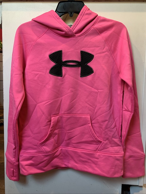 Under Armour Girls YLG Bright Pink w/Black UA Logo Storm Hoodie Sweatshirt EUC!