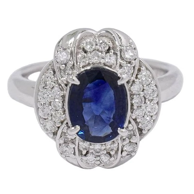 Bague diamant saphir 1,944 ct 0,85 ct platine Pt900 US 7,0 10,0 g - Photo 1/4
