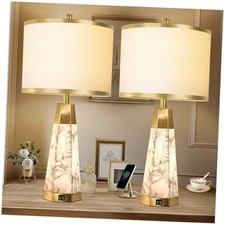 Natural Alabaster Table Lamps Set of 2 for Living Room,with Golden Colored-3