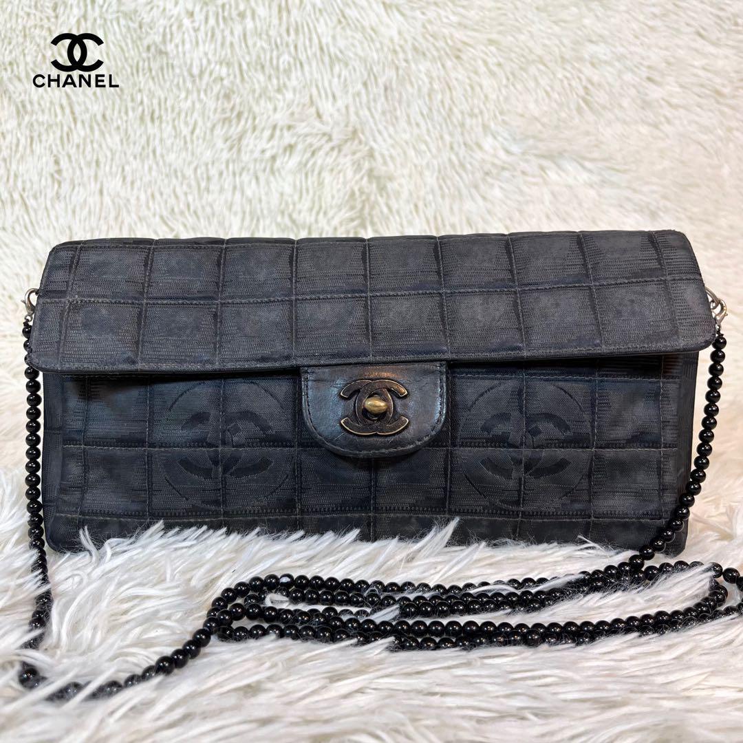 Chanel Shoulder Bag Chocolate Bar Coco Mark Nylon Black From