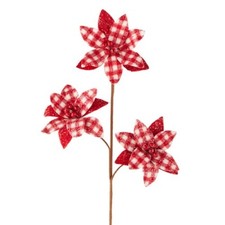 RAZ Imports 22" Red/White Buffalo Plaid/Check Poinsettia Christmas Pick/Spray