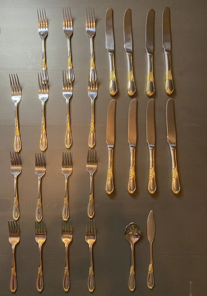 Juego de cubiertos de acero inoxidable 45 piezas Retroneu K-18 LINDA Accent para servir 8 leer Foto 3 de 4