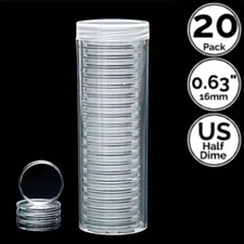 20 Pack 0.63 IN 16 mm Coin Capsule Holders w/ Tube Fit 4 US Half Dime