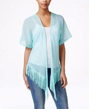 Cejon Solid Swiss Dot Fringe Cover Up, Aqua