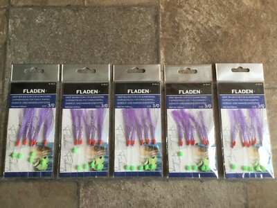 5 x MAKRELENFEDERN RIGS 5 HAKEN LILA GLITZER RIG MEER ANGELN BOOT & STRAND