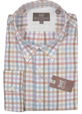 NEW $165 Hickey Freeman Crisp Oxford Shirt!  S  *Colorful Check*  *Light Weight*