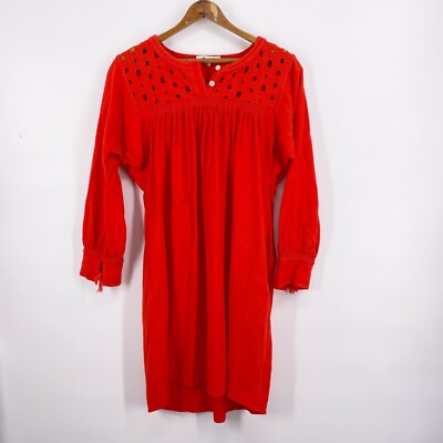 madewell red eyelet dress Madewell Eyelet Daybreak Dress F0952 Linen Blend Red Orange Women’s XS