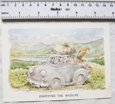 alte Comic Postkarte - Die Tierwelt genießen