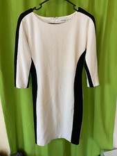 CALVIN KLEIN sz 6 white/black stripe down side midi sheath dress 1/2-3/4 sleeves