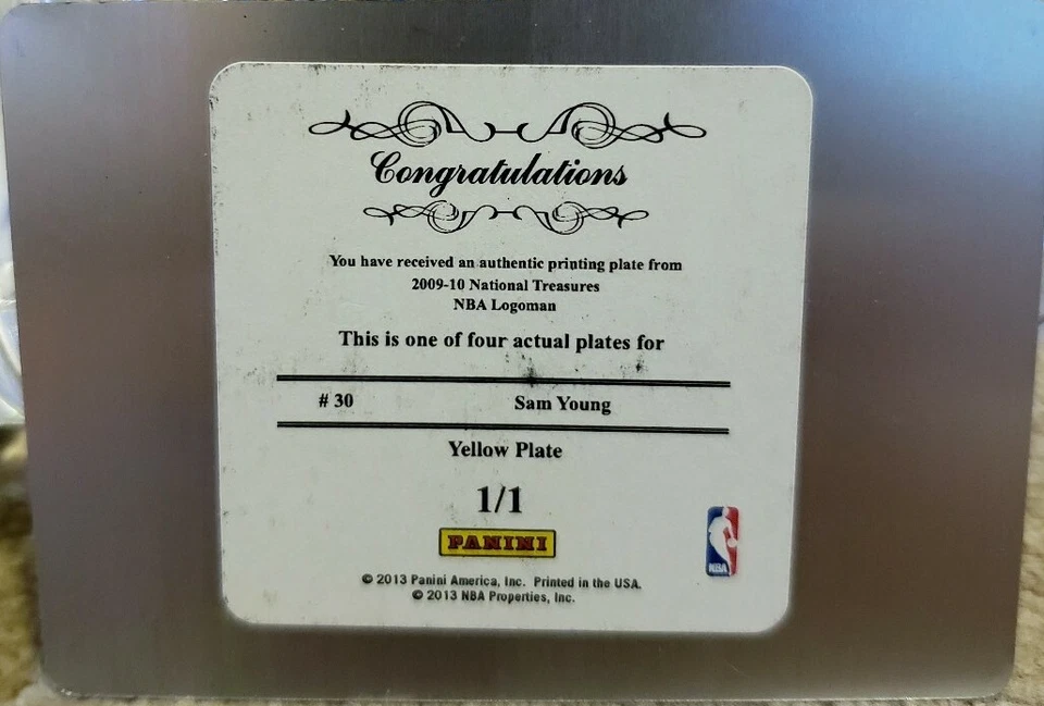 Placa de impresión Sam Young 2009-10 National Treasures Logoman SP #1/1 de 1 2012-13 Foto 2 de 2