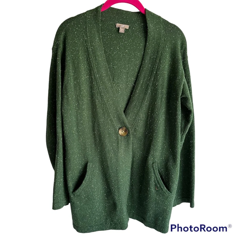 J.JILL Forest Green Speckled Cotton Angora Blend Ladies Minimalist Cardigan PS