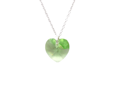 Macy's Green Swarovski Crystal Heart Pendant Necklace 925 Sterling