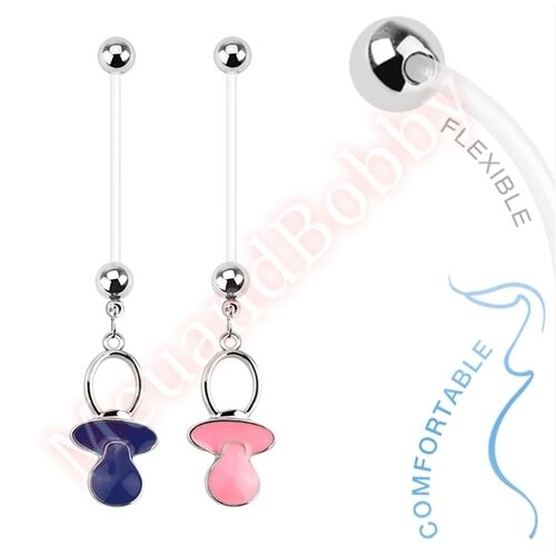Bio Flex Pregnancy Bar Navel Ring Baby Dummy Belly Button Dangle Body Jewellery - Picture 1 of 3