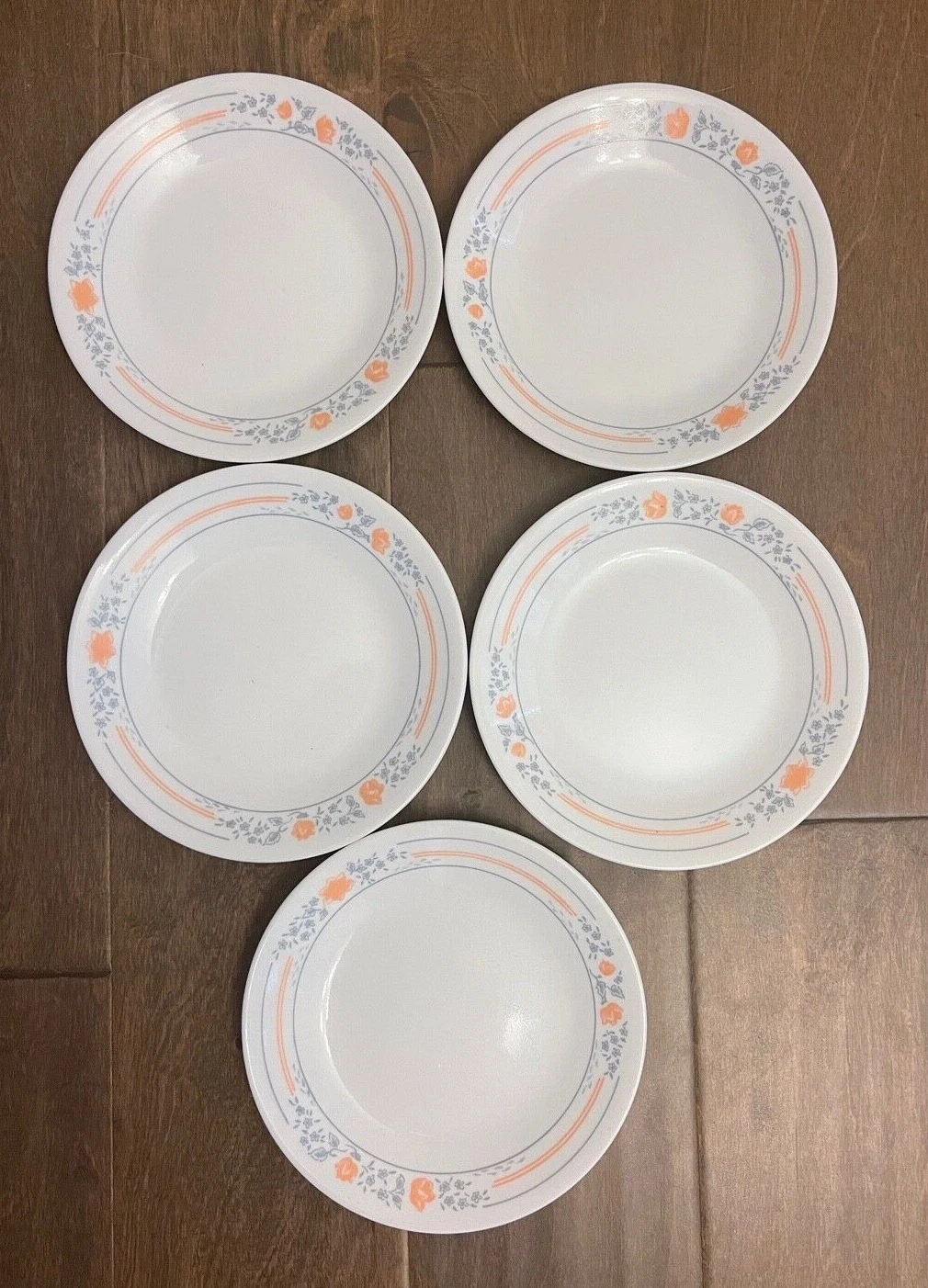 Corelle Apricot Grove Orange Gray Flower 6 3 4 Plates set of 5
