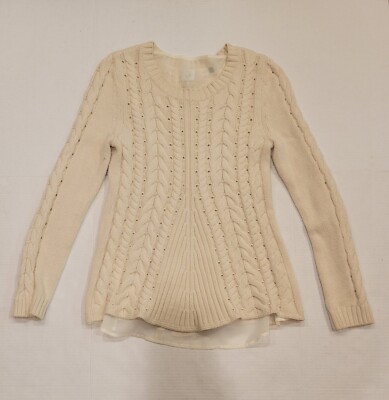 Cabi Sweater Women's Medium Ivory Cream Cable Knit Corset Tie