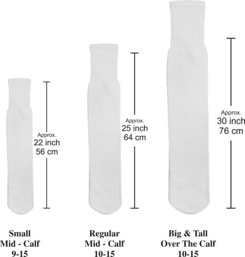 12 Paris Mens White Cotton Athletic Sports Tube Socks 22" Size 9-15 - Picture 2 of 6