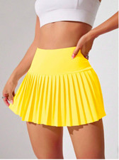 Yellow Tennis Basic Wide Waistband Pleated Sports Skort Sz S M L XL