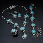 Dominican Republic Larimar Gemstone 925 Silver Handmade Jewelry Set