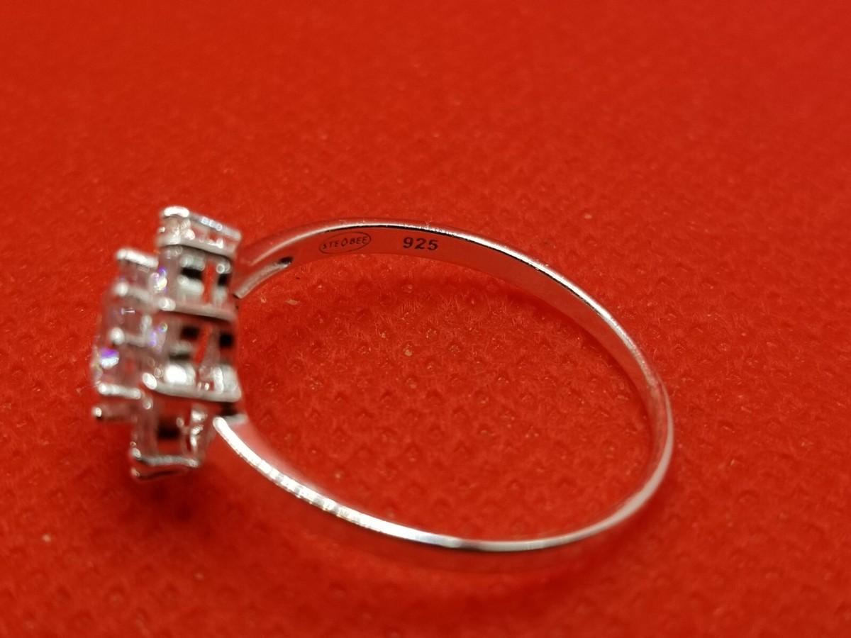 STE BEE Sterling Silver 925 CZ  Halo Solitaire Ring 8.25 View 6