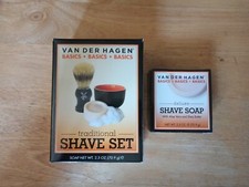 Van Der Hagen traditional SHAVE SET 2.5oz Soap ceramic bowl Boar Shaving Brush