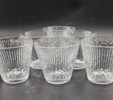 Six (6) Vtg Jeannette Clear Glasses-Finlandia Tree Bark Textured Barware 6-8 oz