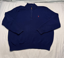 Vintage Polo Ralph Lauren Sweater Mens XL Blue 1/4 Zip Mock Neck Cotton Knit