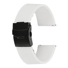 24mm Silicone Strap for Soft Watch with Black Buckle, White
