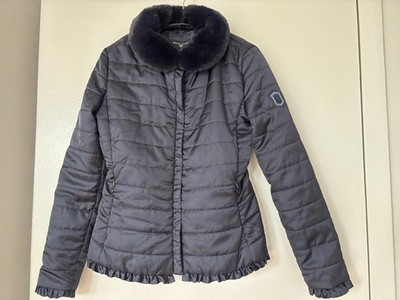 Monnalisa Girls Navy Quilted Puffer Jacket Faux Fur Collar Size 12 152 Luxury