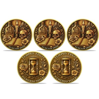 5pcs Skull Memento Mori Coin Memento Vivere Stoic Challenge Coin Gifts For Men