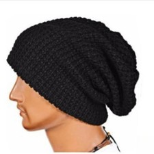 Mens Slouchy Long Beanie Knit Cap for Summer Winter Oversize black