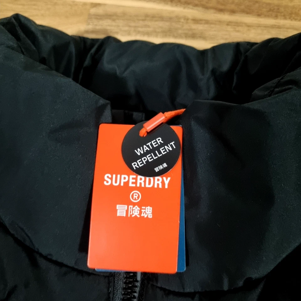 SuperDry Sports Puffer Gilet Jacket Black Full Zip NWT $169.95 Men Size S - Image 3 of 4