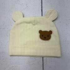 Yellow Ribbed Bear Embroidered Solid Casual Soft Beanie Hat Babies One Size NEW