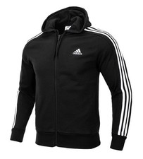 Adidas Mens 3 Stripes French Terry Black Hoodie IC0433 Size XS New