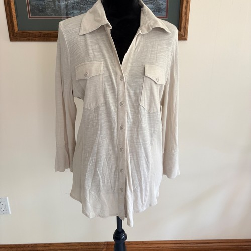 AMI, Verve Ami Kitten Grey Slub Knit Ribbed Button Up Shirt Size L 7100