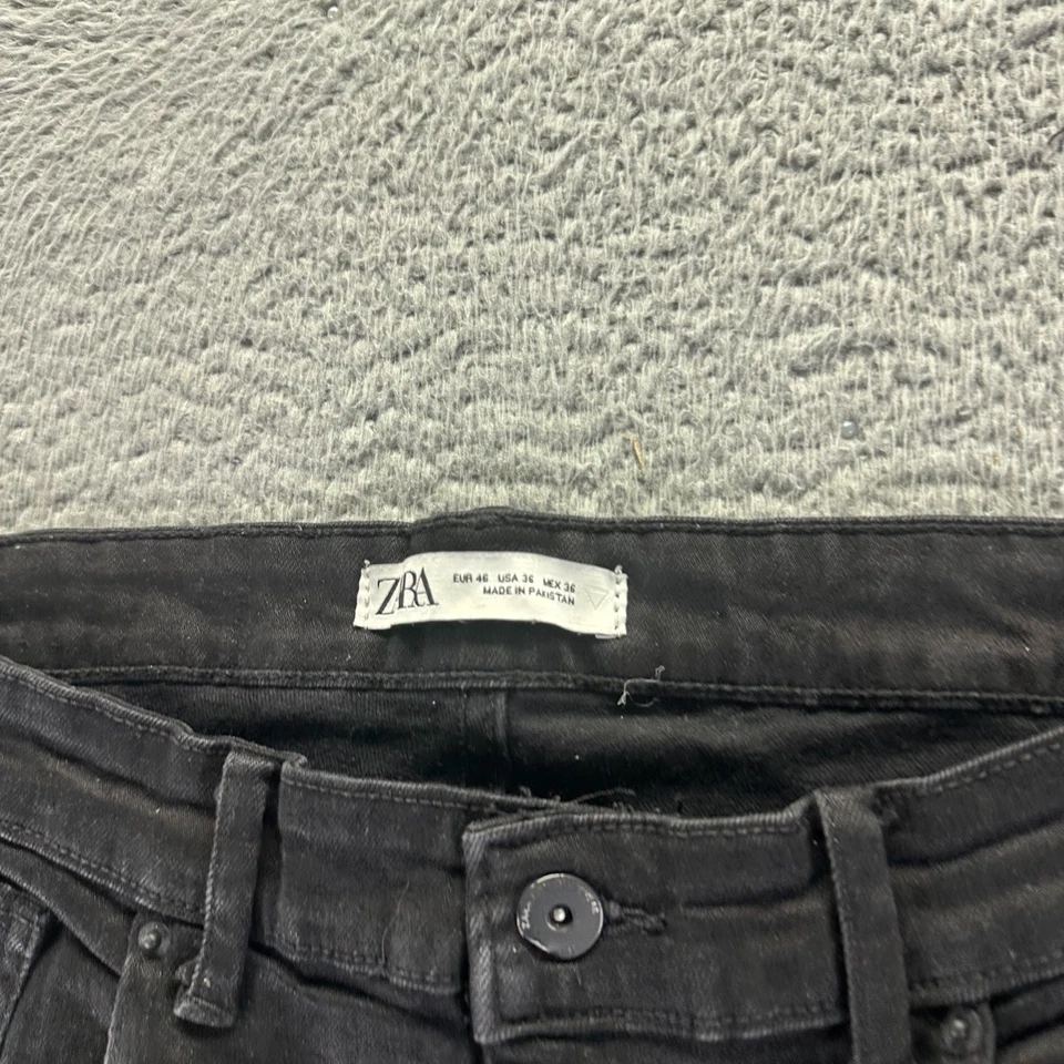 Pantalones de mezclilla Zara para hombre 36x29 negros de algodón ajustados cargo tobillo cremallera elástico ropa de trabajo Foto 3 de 4