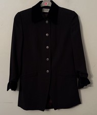 Mansfield Clothing London Vintage Elegant Dark Blue Velvet Trim Jacket Coat - 12
